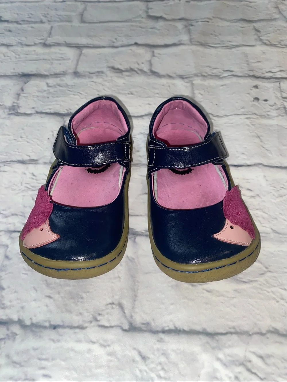 Livie & Luca Hedgie Leather Toddler Mary Jane Shoes Navy/Fuscia Pink Size 8